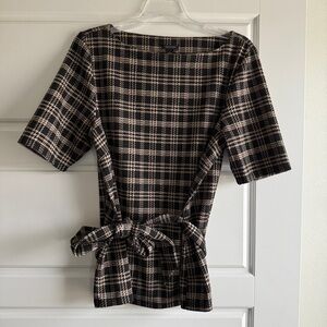 Ann Taylor Tie Waist Plaid Top